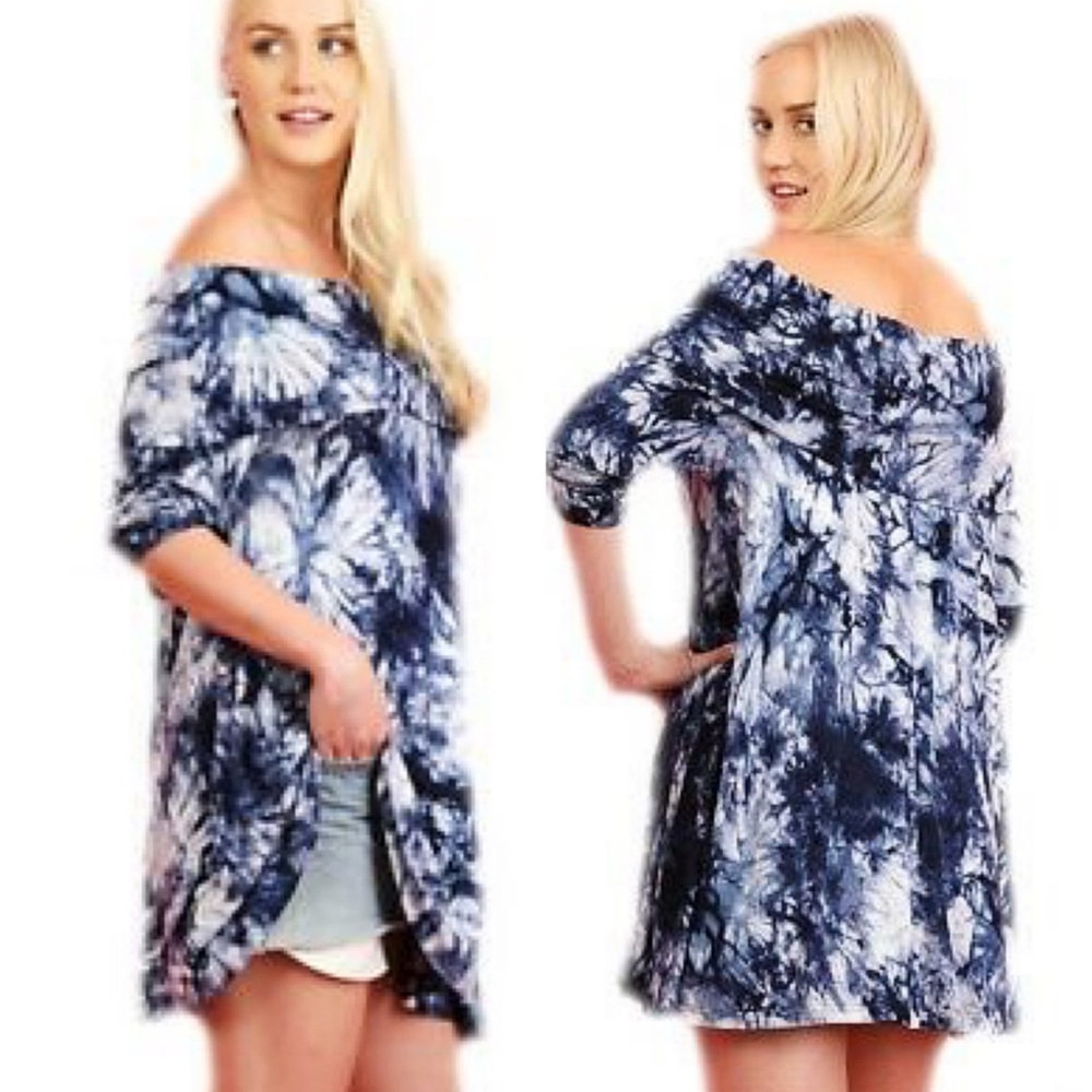 NWT Umgee tie dye blue off the shoulder tunic XL